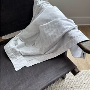 White Pinstripe Button-Down Swim Cover-Up